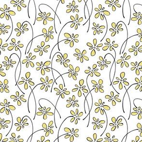 small doodle flowers - hand-drawn flower buttercup - yellow floral fabric and wallpaper