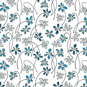 small doodle flowers - hand-drawn flower caribbean mix - floral fabric and wallpaper