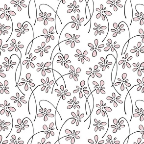 small doodle flowers - hand-drawn flower cotton candy - light pink floral fabric and wallpaper