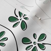 small doodle flowers - hand-drawn flower emerald - green floral fabric and wallpaper