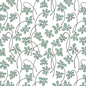 small doodle flowers - hand-drawn flower jade - green floral fabric and wallpaper