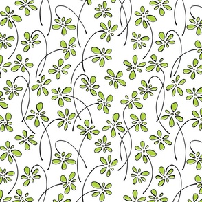 small doodle flowers - hand-drawn flower lime - green floral fabric and wallpaper