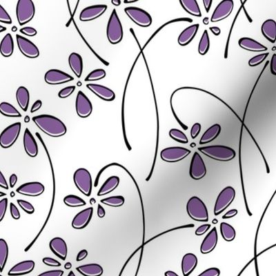 small doodle flowers - hand-drawn flower orchid - purple floral fabric and wallpaper