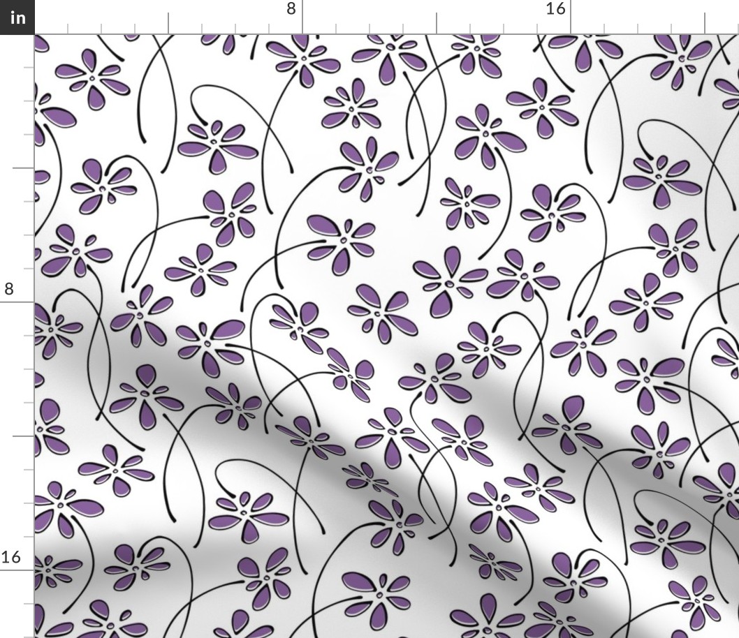 small doodle flowers - hand-drawn flower orchid - purple floral fabric and wallpaper