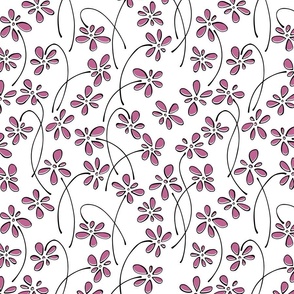 small doodle flowers - hand-drawn flower peony - pink floral fabric and wallpaper