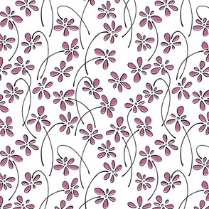 Pink Doodle Flowers Fabric, Wallpaper and Home Decor