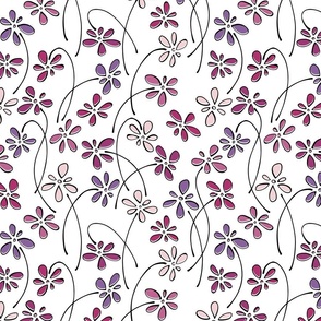 small doodle flowers - hand-drawn flower peony mix - floral fabric and wallpaper