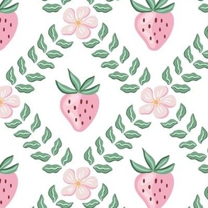 strawberry trellis/pure white background/medium