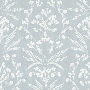 12" French florals damask and vine garland - soft dusty blue on ivory linen