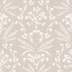 12" French florals damask and vine garland - neutral beige on ivory linen