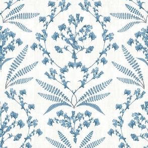 12" French florals damask and vine garland - indigo blue on white linen