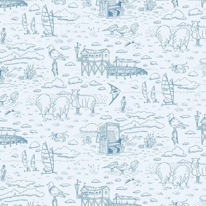 North Sea beach toile de jouy | pale blue | small