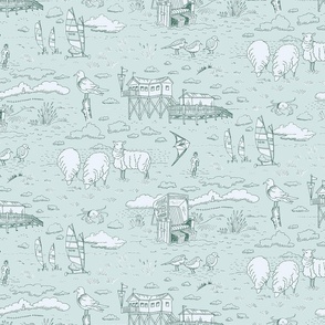 North Sea beach toile de jouy | grayish green | large