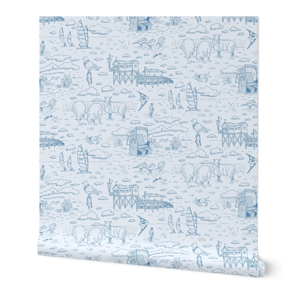 North Sea beach toile de jouy | pale blue | large