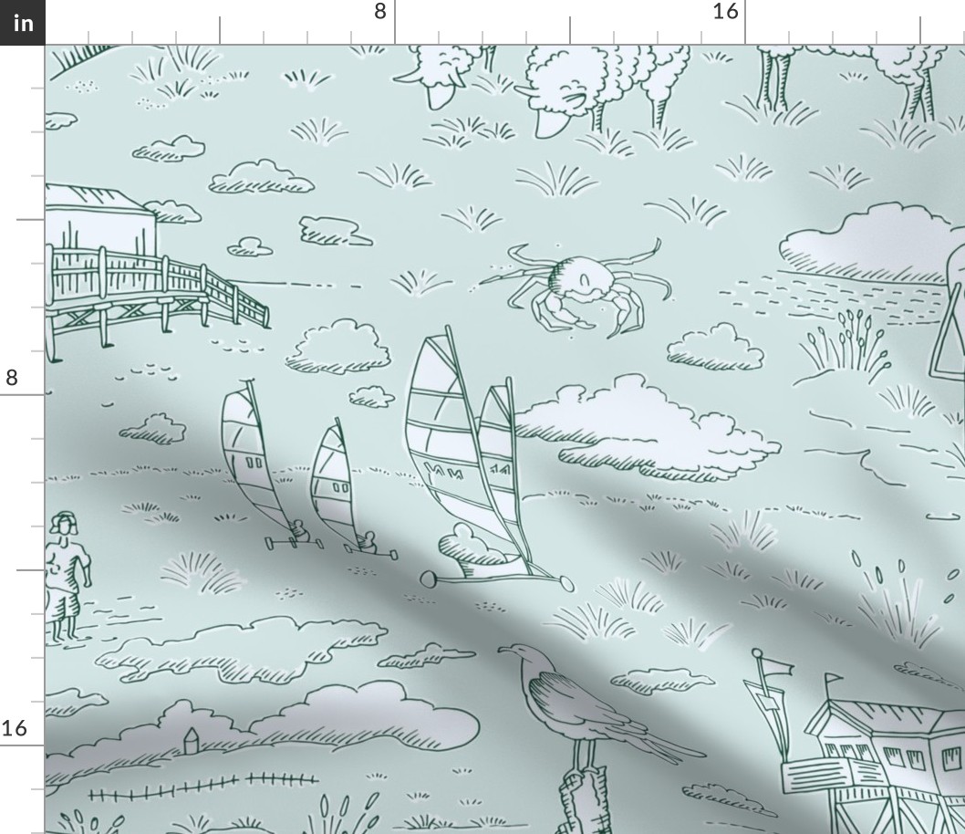 Coastal Vacation Toile | Relaxing North Sea Beach with Beach Sailors and Stilt Houses | large