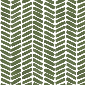 Painterly Chevron-Moss Green- watercolor herringbone pattern