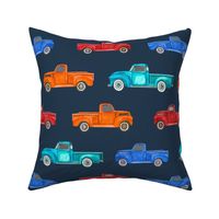 Large Scale Colorful Vintage Trucks  on Navy