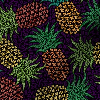  Scattered bold pi-napples - tropical colors on black with dark purple  symbols