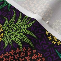  Scattered bold pi-napples - tropical colors on black with dark purple  symbols