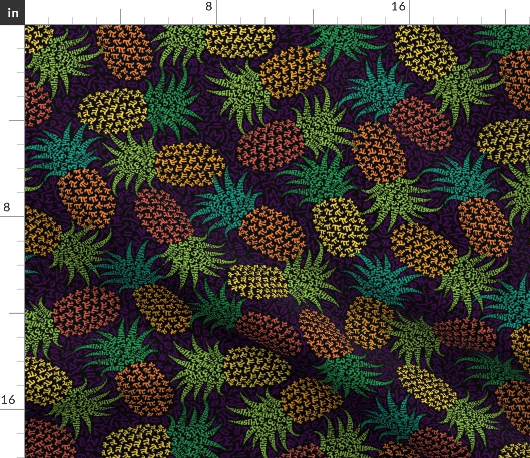  Scattered bold pi-napples - tropical colors on black with dark purple  symbols