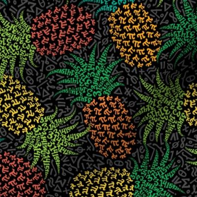  Scattered bold pi-napples - tropical colors on black with grey symbols