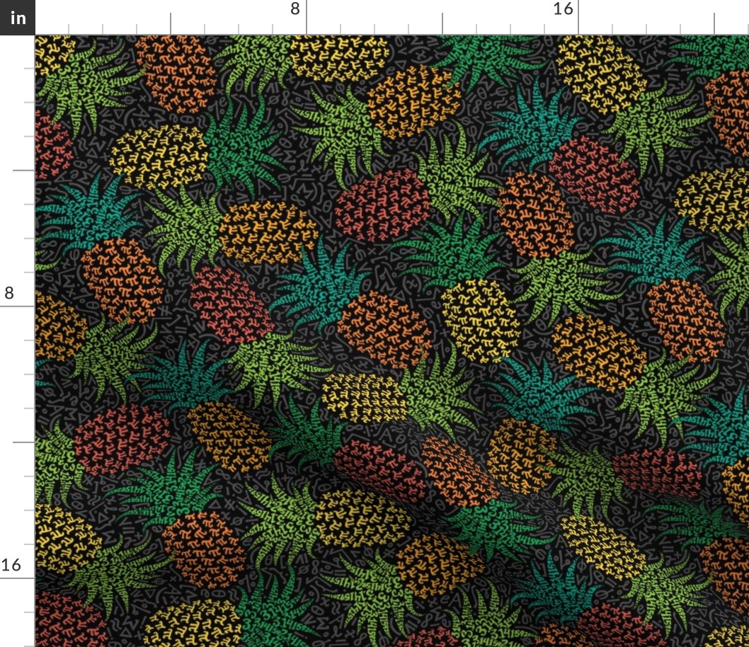  Scattered bold pi-napples - tropical colors on black with grey symbols