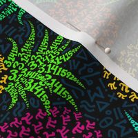 Scattered bold pi-napples  - custom neon colors, on black with navy blue symbols