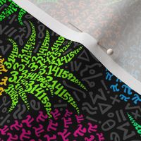 Scattered bold pi-napples  - custom neon colors with blue fruits, on black with grey symbols