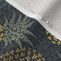 Scattered bold pi-napples - gold and khaki on navy with dark khaki symbols