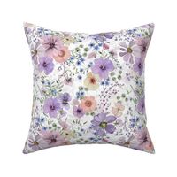 10" A beautiful cute purple midsummer dried flower garden with light purple and lavender wildflowers and grasses on white background- double layer- for home decor Baby Girl   and  nursery fabric perfect for kidsroom wallpaper,kids room