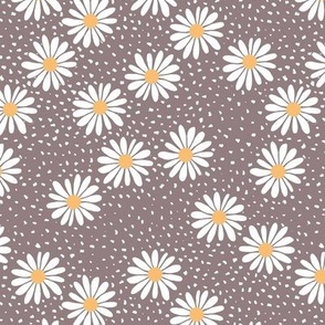 Daisies and speckles - Boho vintage garden theme with messy raw edges white yellow on purple berry