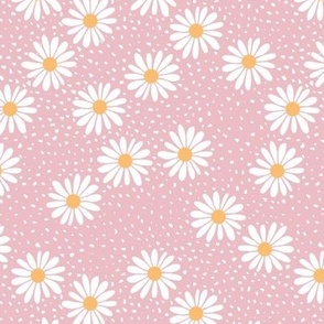 Daisies and speckles - Boho vintage garden theme with messy raw edges white yellow on blush pink