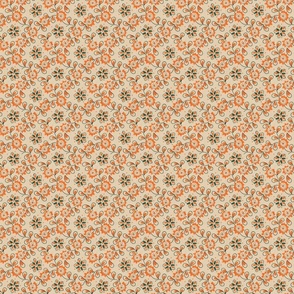 floral scatter pattern in orange and green