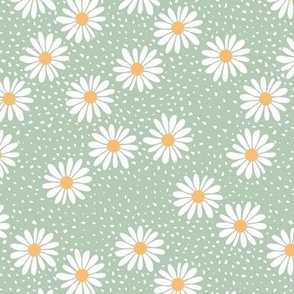 Daisies and speckles - Boho vintage garden theme with messy raw edges white yellow on minty green