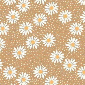 Daisies and speckles - Boho vintage garden theme with messy raw edges white yellow on cinnamon spice