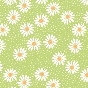 Daisies and speckles - Boho vintage garden theme with messy raw edges white yellow on lime green