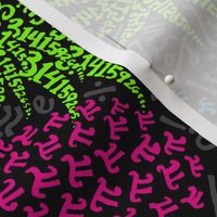 XL scattered bold pi-napples  - custom neon colors with blue fruits, on black with grey symbols