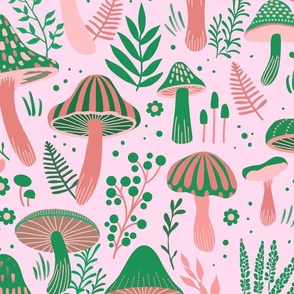 Pink and Green Mushrooms