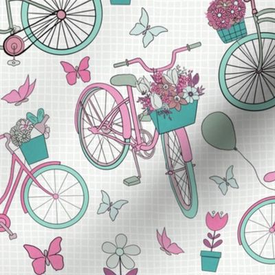 Whimsical Bicycle Ride Pink Green_