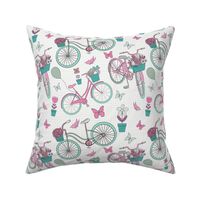 Whimsical Bicycle Ride Pink Green_