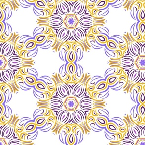 Purple and yellow floral abstract on white