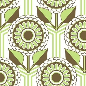 Scandi Flowers and Hexagons // Green, White, Brown // 400 DPI