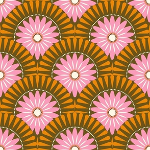 Large scale • Sunrise retro flower - Pink & brown