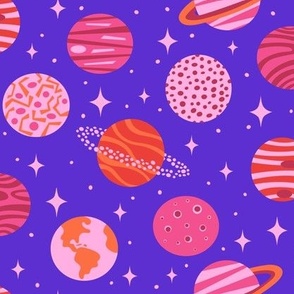 Spaced Out - Pretty Planets + Stars - Pink + Purple