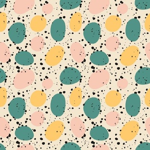 Spots and dots in green pink yellow