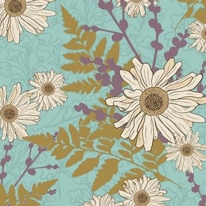 Field of Daisies on Teal