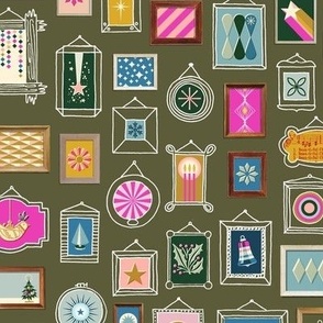 Deck the Walls Dollhouse Wallpaper (Olive) || holiday gallery wall
