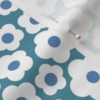 Ditsy Daisies- Doll House Garden Coordinate- Vintage Scandi Floral- Scandinavian Geometric Flowers- Teal Blue Blender- Small