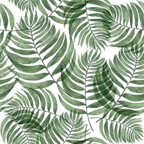 Watercolor green palm leaves on white - SMALL Scale