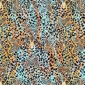 Brown and Teal - Howling Beauty - An Abstract Tiger and Butterflies Animal Print | Regular scale ©designsbyroochita light